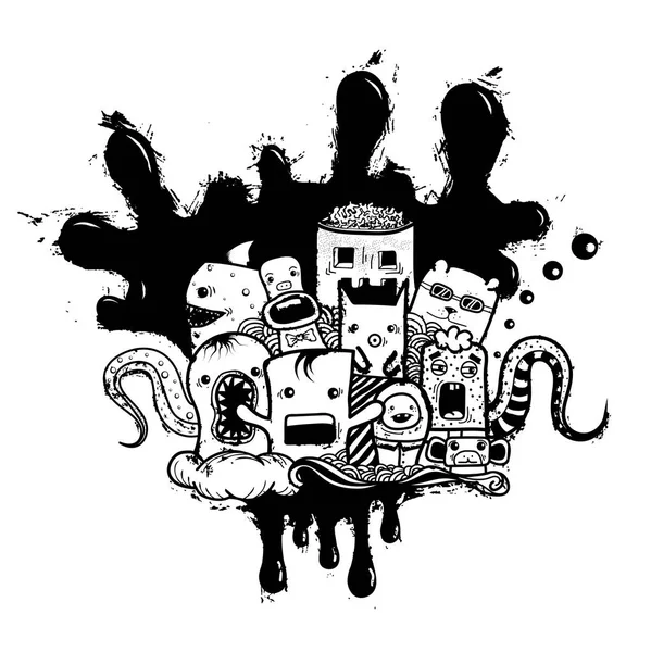 Vetor doodle monstros desenhados à mão — Vetor de Stock