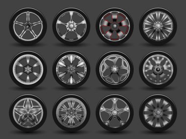 Diskler ve kauçuk ile tekerlekler seti.