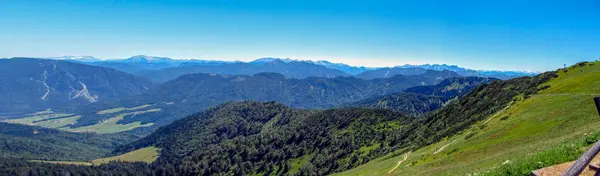 Vista Desde Montaña Hochfell Lago Bavariano Chiemsee Panorama Con Cumbre — Foto de Stock