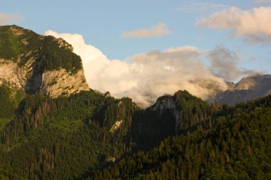 Panorama göl ve şelaleler ile yüksek tatra yeşil beskid dağlardan