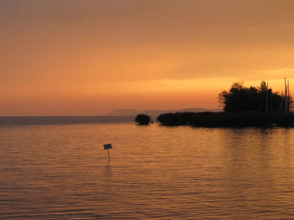 Solnedgång Vid Balatonsjön Tihany Ungern Panorama — Stockfoto