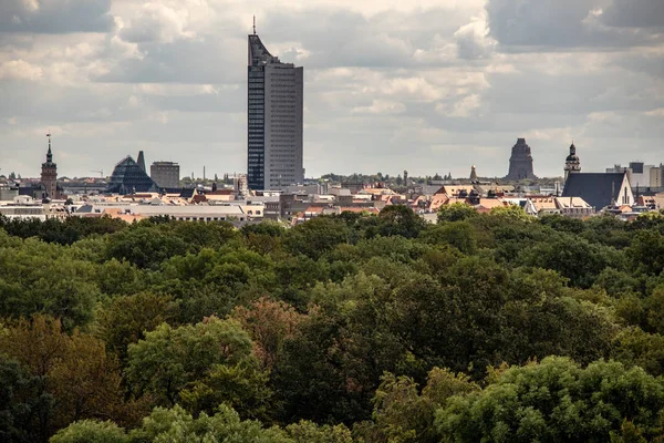 Panorama Ciudad Leipzig Con Edificios Altos Ayuntamiento Iglesias — Foto de Stock