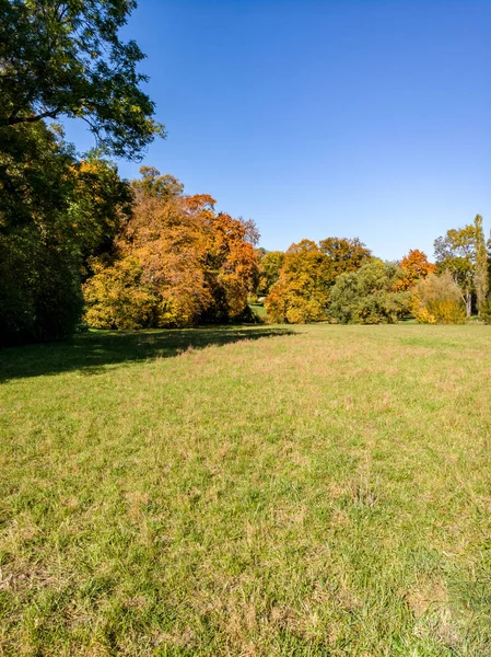 Podzimní Krajina Park Podzimní Barevné Stromy Luk Řek Weimar Durynsko — Stock fotografie