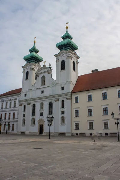 Uitzicht Historische Hongaarse Stad Van Gyor Met Kerken Oude Lantaarns — Stockfoto