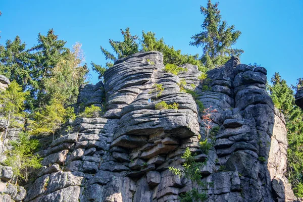 View Teufelsstein Steinbach Ore Mountains Hiking Area Towns Johanngeorgenstadt Eibenstock — Stock Photo, Image