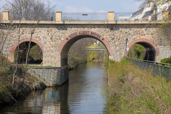 Ponte Canal Karl Heine Leipzig Entre Centro Cidade Porto Lindenauer — Fotografia de Stock