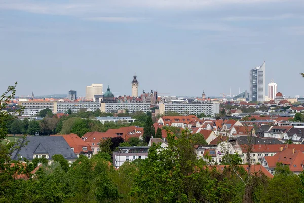 Panorama Ciudad Leipzig Con Vistas Nuevo Ayuntamiento Rascacielos Ciudad Monumento —  Fotos de Stock