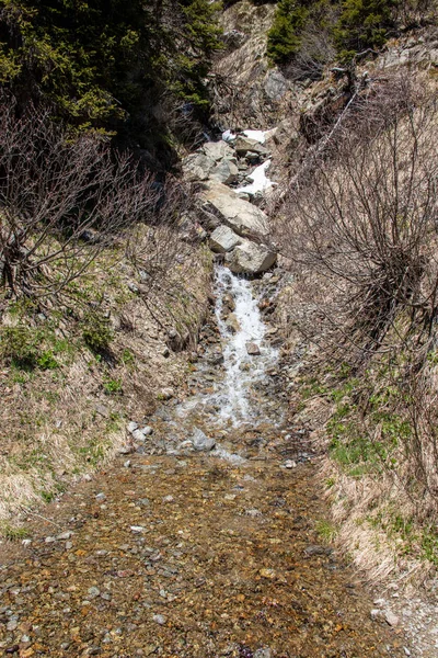Vista Cascadas Arroyos Montaña Con Mucha Agua Derretida Primavera Los — Foto de Stock