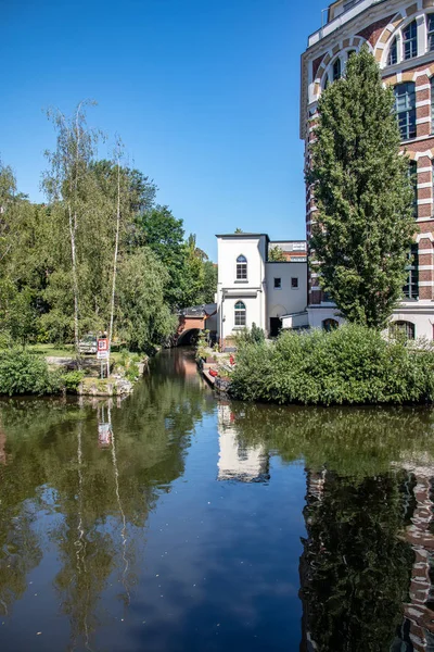 Photo Elster Rivière Leipzig Schleussig Est Lieu Résidence Populaire Dans — Photo