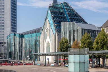 Meydanından Leipzig şehrinin Panoraması Augustusplatz ov