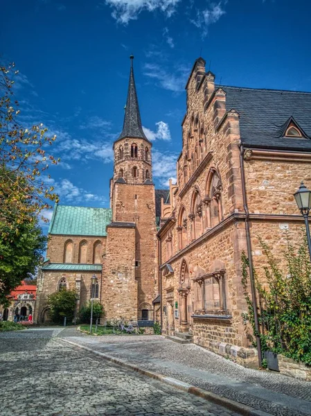 Merseburg, Almanya-05 Eylül 2019. Tarihi Merseburg Katedrali ve kalenin ön avlusundan alınan manzarası, Saksonya Anhalt Almanya