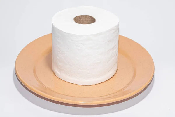 Toilet Paper Brown Plate White Background — Stock Photo, Image