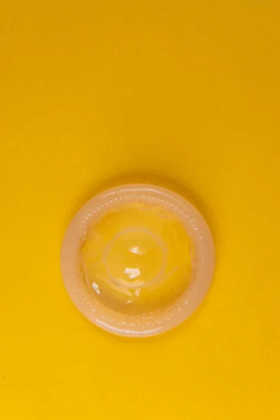 Latex Condom Yellow Background — Stock Photo, Image