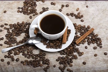 Kaynaklı kahve beyaz bir bardağa dökülür.