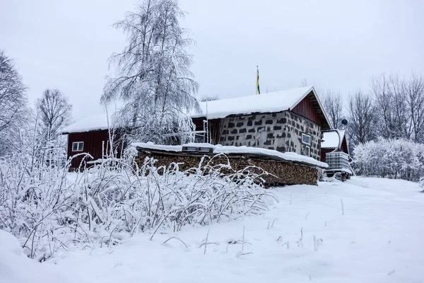 Winter Many Snow Little Swedish Village — Stock Photo, Image