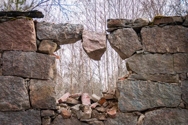 old collapsed stone building/ close-up