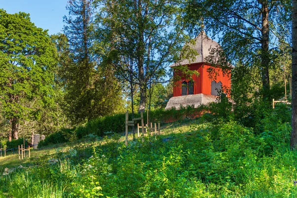 Church Spire Typical Swedish Wooden Church Rural Setting Blue Sky — Stock Photo, Image