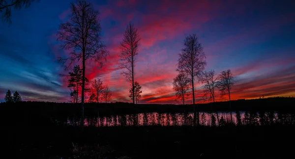 Pôr Sol Mágico Lago Suécia — Fotografia de Stock