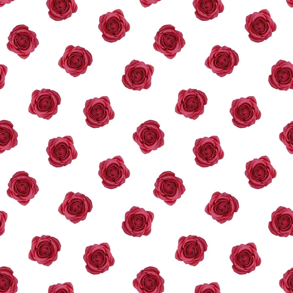 Patrón Sin Costuras Rosas Rojas Sobre Fondo Blanco Ilustración —  Fotos de Stock