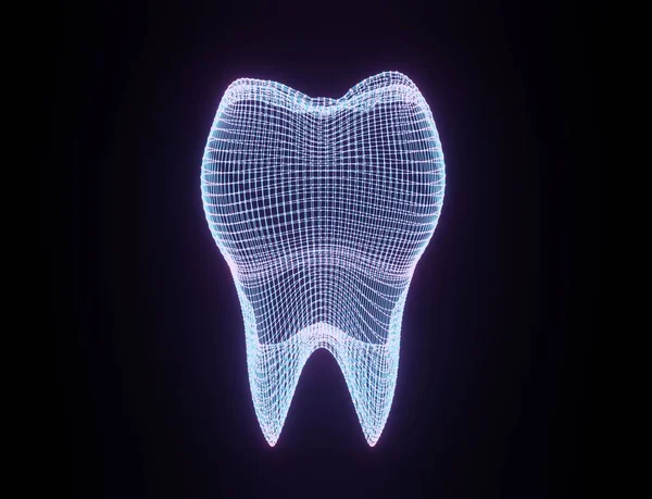 Δόντι Wireframe Mesh Νέον Γομφίος Δομή Σύνδεσης Οδοντιατρική Έννοια Υγείας — Φωτογραφία Αρχείου