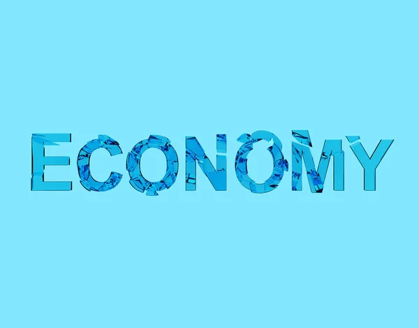 Palabra Cristal Agrietada Economía Economía Rota Concepto Destrucción Economía Del —  Fotos de Stock