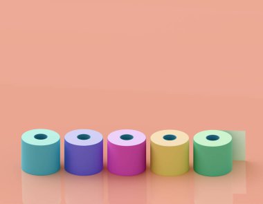 Basit rulo renkli tuvalet kağıdı, mesajlar için yer. 3d illüstrasyon