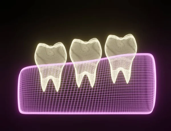 Teeth Wireframe Mesh Neon Grid Molar Connection Structure Dental Medicine — Stock Photo, Image
