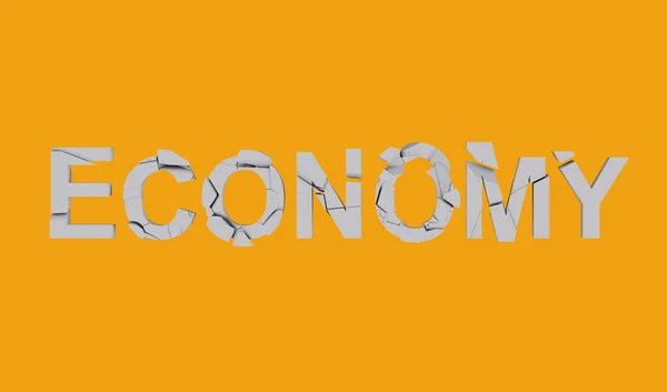 Cracked Letters Word Economy Orange Background Broken Economics Concept Destruction — Stock Photo, Image