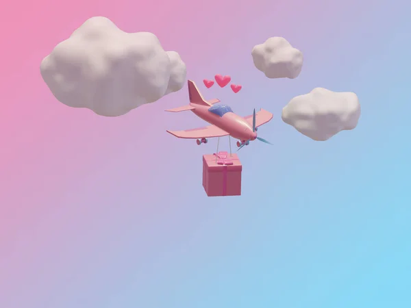 상자가 분홍색 비행기 사랑의 전달의예 — 스톡 사진