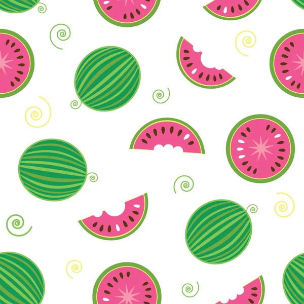 Frische Und Saftige Wassermelonen Und Scheiben Nahtloses Muster — Stockvektor