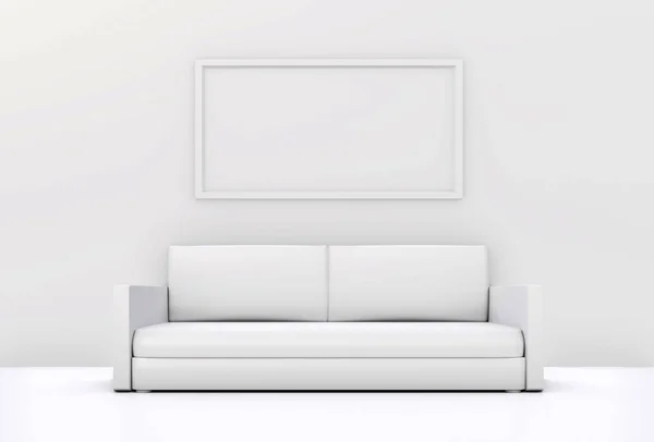 Sala Minimalista Branca Com Sofá Armação Ilustração — Fotografia de Stock