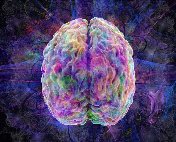 Overmind Gehirnaktivität Farbiges Menschliches Überspannungsmodell Ansicht Oben Illustration — Stockfoto