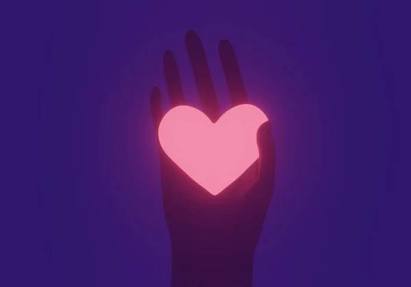 Tieni Mano Cuore Luminoso Luminoso Dare Cuore Amore Simbolo Del — Foto Stock