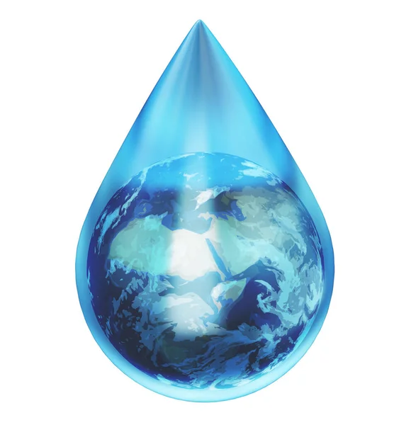 Карта Мира Капле Воды Изолированной Белом Символ Экологии Иллюстрация — стоковое фото