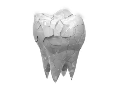 Kırık parlak azı dişi beyaz arka planda izole edilmiş. 3d illüstrasyon