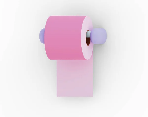 壁に固定されたホルダー上のピンクのトイレ紙のロール 3Dレンダリング — ストック写真