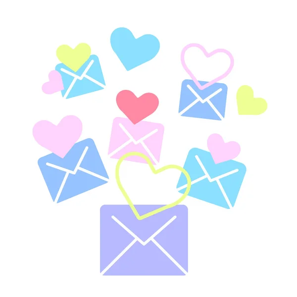 Enveloppes Colorées Avec Des Coeurs Saint Valentin Vecteur — Image vectorielle