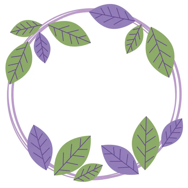 Feuilles Violettes Vertes Cadre Rond Couronne Feuilles Cadre Floral — Image vectorielle