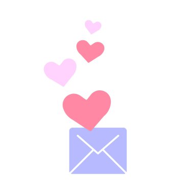 Sevgililer günü kalpleriyle zarf, bir aşk mesajı vektörü gönderiyor