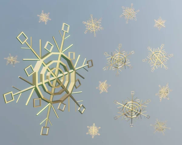 Low Poly Golden Glowing Snowflakes Gray Background Render — Stok Foto