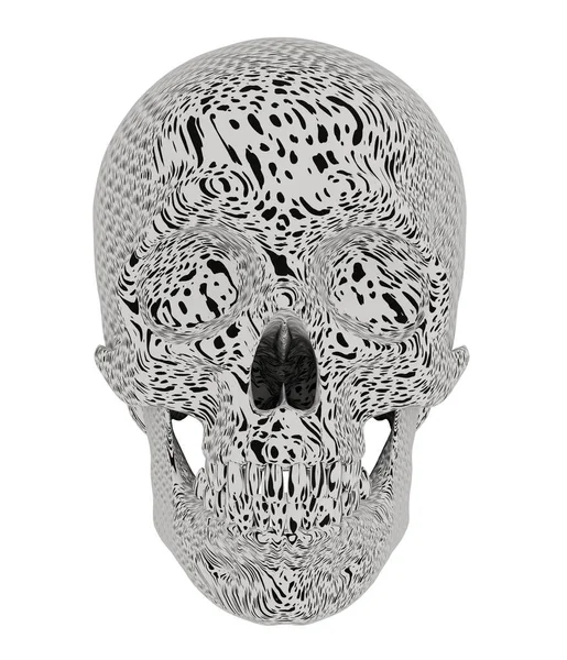 白地に隔離された黒と白の斑点のある頭蓋骨 3Dレンダリング — ストック写真