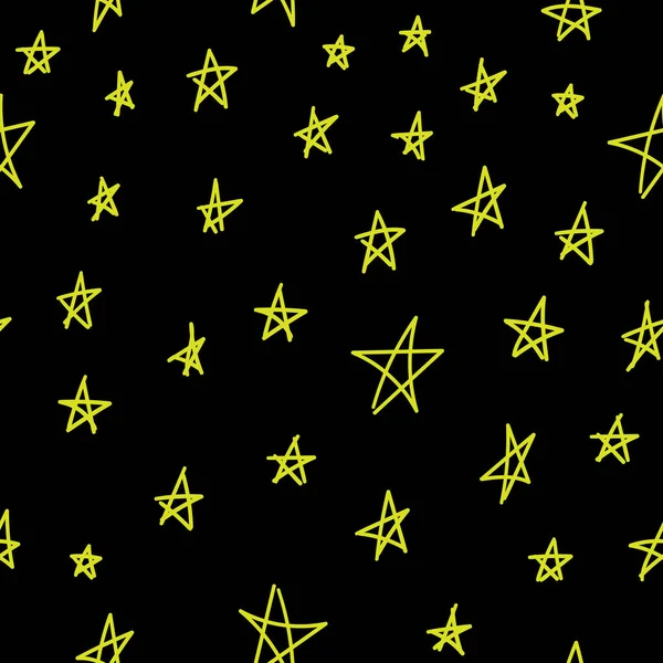 Estrelas Doodle Fundo Preto Padrão Sem Costura Vetor —  Vetores de Stock