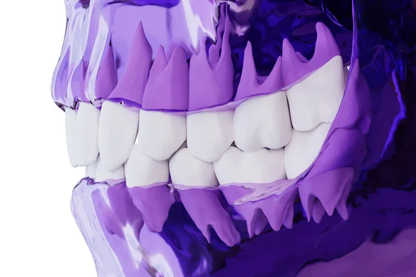 Mandíbula Humana Transparente Violeta Com Dentes Vista Lateral Renderização — Fotografia de Stock