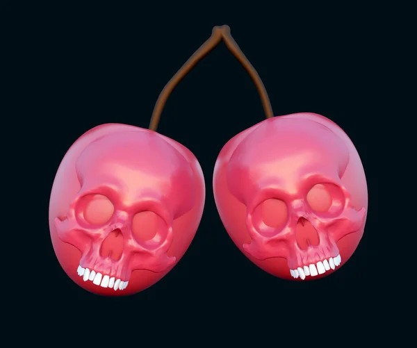 桜の頭蓋骨 致命的な毒のあるベリー 骨格の頭部 3Dレンダリング — ストック写真