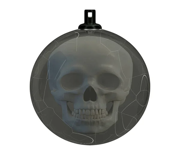 Zerbrochene Weihnachtskugel Mit Totenkopf Inneren Zerbrochener Gläserner Weihnachtsbaum Depressionskonzept Schlechtes — Stockfoto