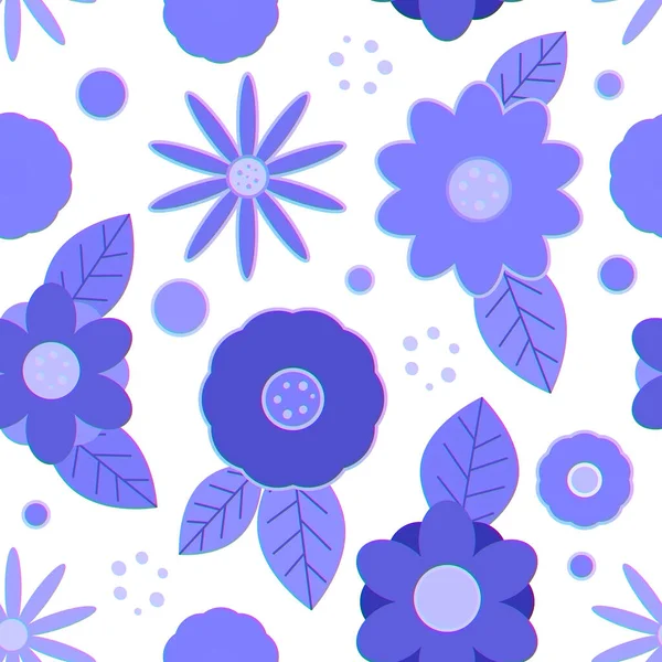 Seamless Pattern Blue Creative Decorative Flowers Gradient Outline White Background — Stock Photo, Image