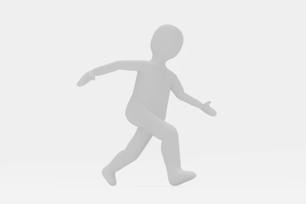 3D ilustrace bělocha běží, muž ve spěchu na bílém pozadí — Stock fotografie