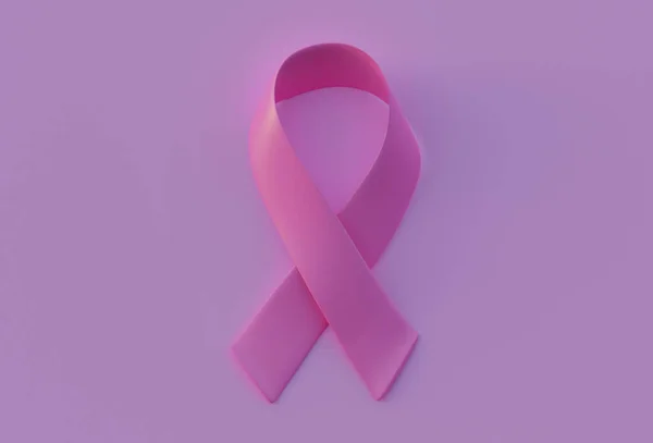 Conciencia del cáncer de mama, símbolo de cinta rosa sobre fondo rosa, 3d render — Foto de Stock
