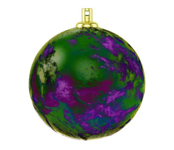 Πράσινο μωβ υφή χριστουγεννιάτικη μπάλα, γυαλί χριστουγεννιάτικο δέντρο παιχνίδι που απομονώνονται σε λευκό φόντο, 3D εικονογράφηση — Φωτογραφία Αρχείου