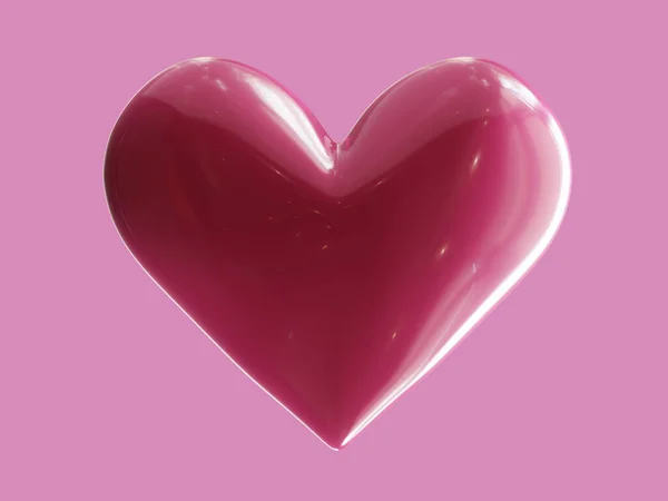 Hati mengkilap dengan highlights terisolasi pada latar belakang merah muda. Ilustrasi 3d — Stok Foto